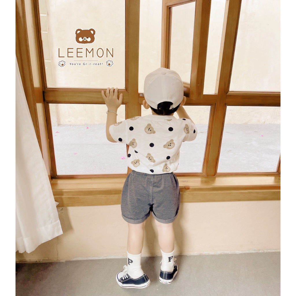 Bộ quần áo in Gâu Teddy cho bé trai Beemo,Chất liệu áo cotton xược mềm mịn, quần giả bỏ thoáng mát B310