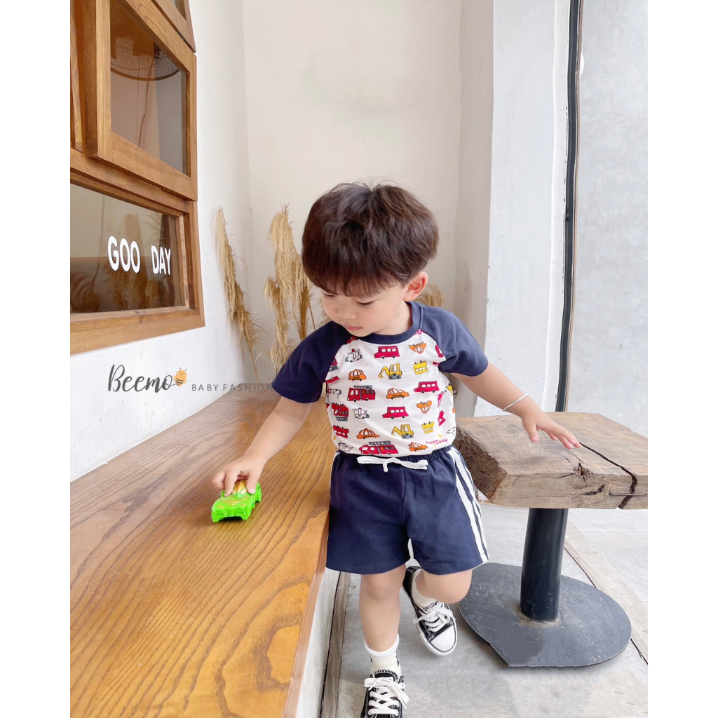 Bộ bé trai cộc tay Beemo chất liệu cotton xinh xắn B058