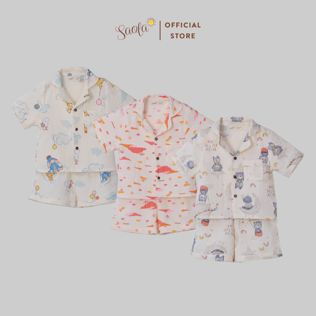 Bộ Quần Áo Pyjama Mặc Hè Chất Liệu Muslin Thoáng Mát Cho Bé - Bonnie Set - SEM010&SEM011&SEM012 - SAOLA KIDS CLOTHING