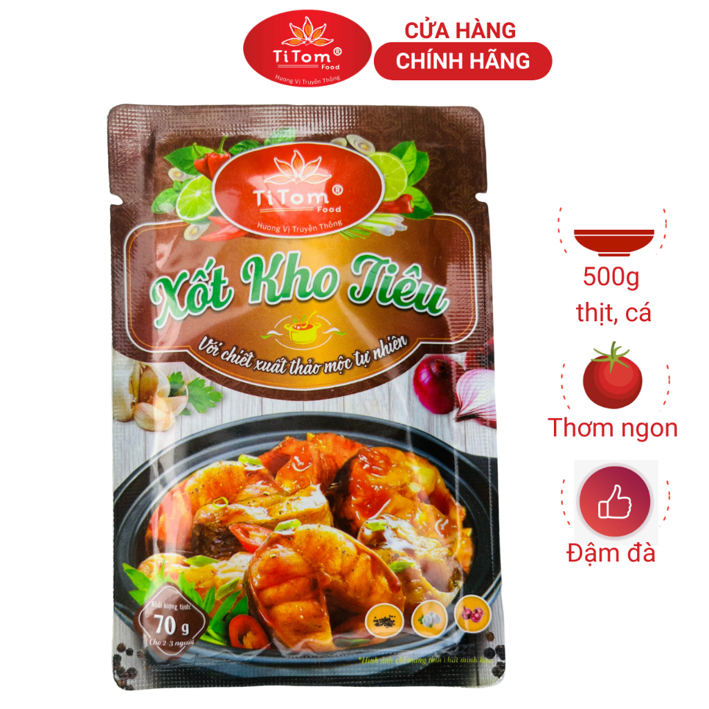 Gia vị kho tiêu Titom gói 70g dạng xốt hoàn chỉnh dùng kho cá thịt, kho chả lụa, kho tôm
