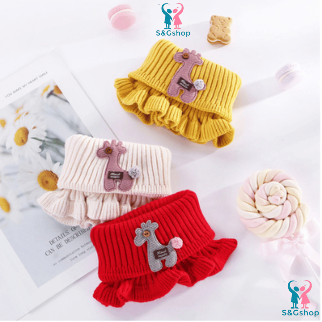 Khăn choàng quấn cổ ống sợi dệt kim ấm áp màu sắc xinh xắn đính họa tiết hươu cho bé từ 1 đến 8 tuổi