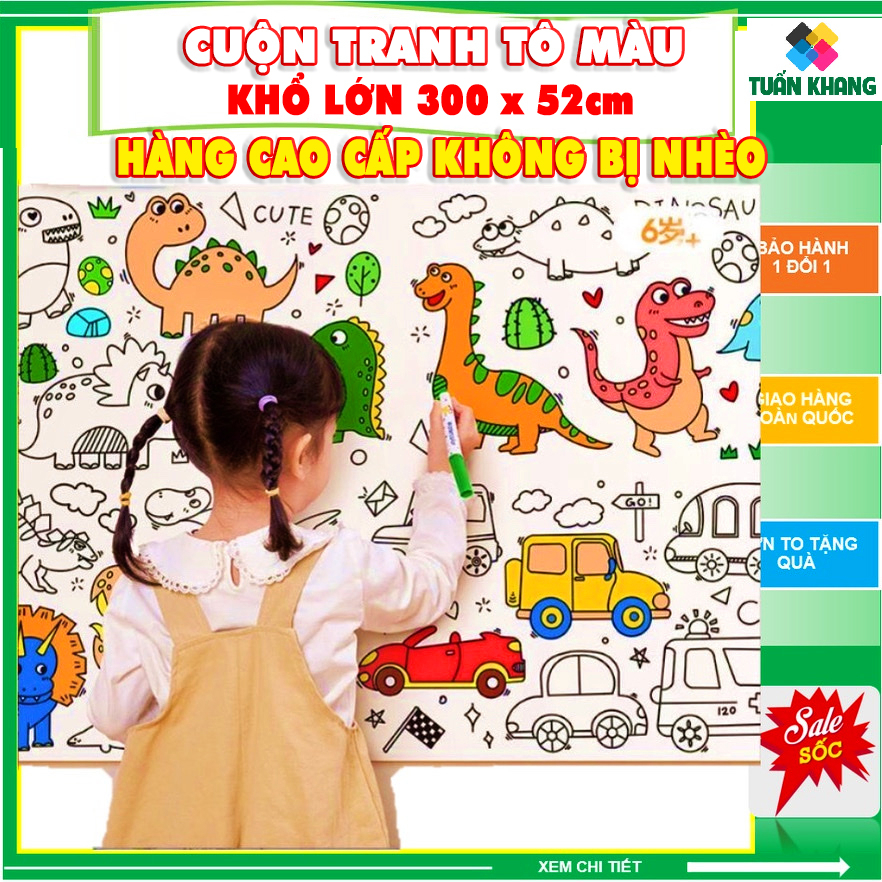 Cuộn tranh tô màu Cho bé có thể cắt dán làm sticker, DECAL tô màu dán tường, cắt dán cho bé.