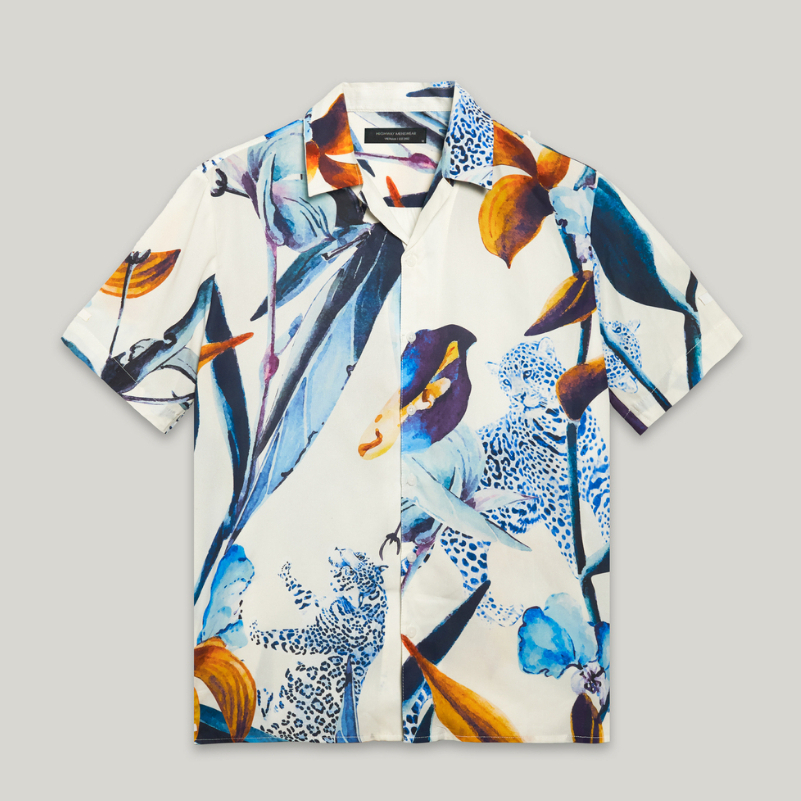 Áo sơ mi tay ngắn họa tiết mềm mịn Highway (Menswear) Flourish Blue