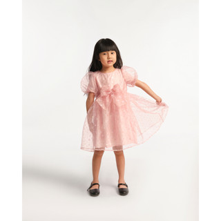 Đầm bé gái tay phồng 2 lớp - kid principles - pink organza puff sleeve dress