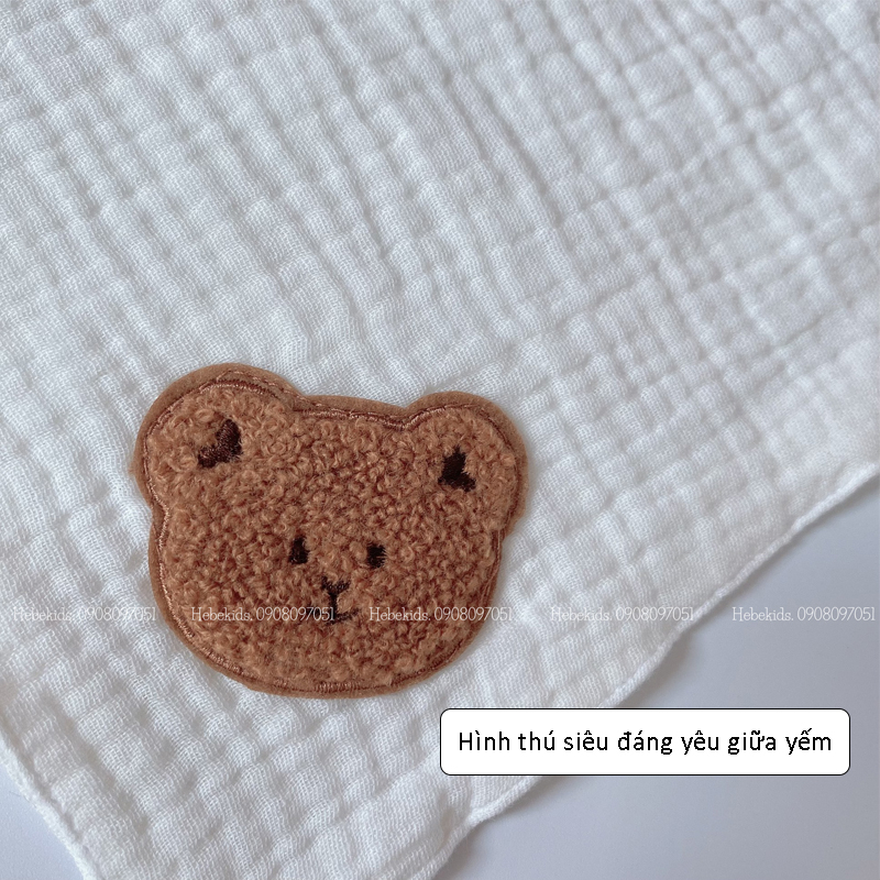 Yếm cho bé sơ sinh,yếm tam giác thêu hình thú đáng yêu Hebekids