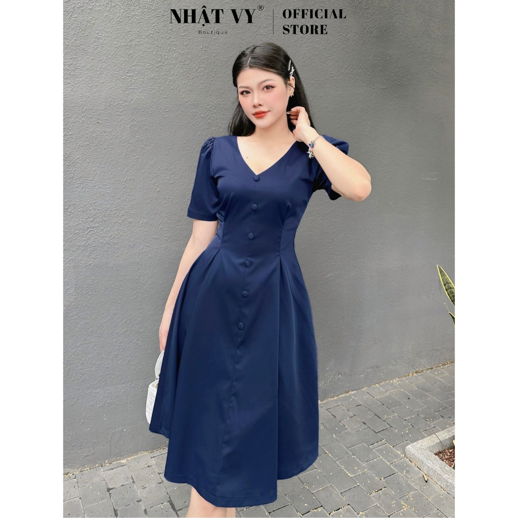 Đầm dự tiệc Nhật Vy cổ V chiết eo dáng xoè tay kiểu chất cotton phù hợp đi chơi dạo phố hẹn hò - D2560
