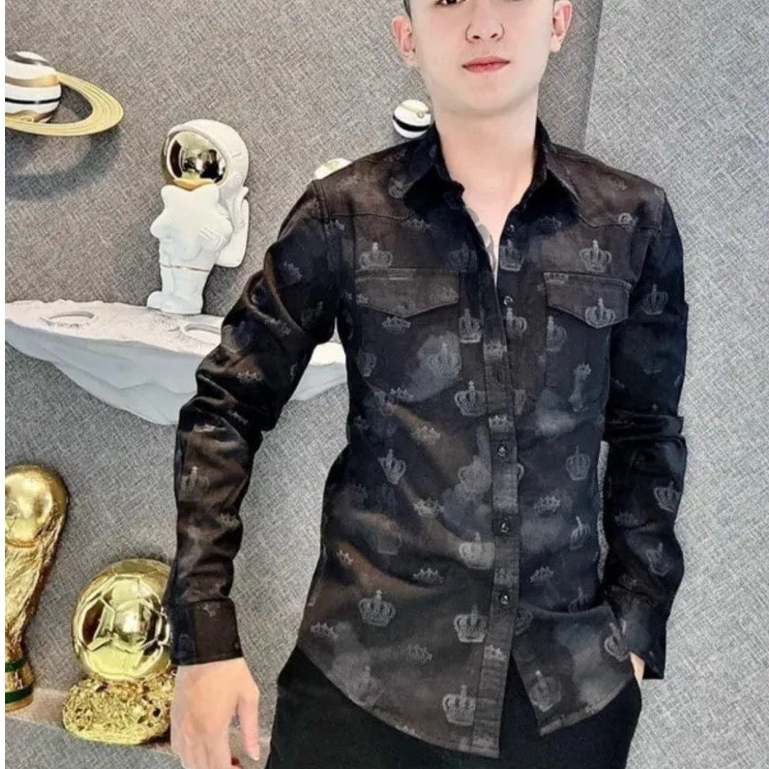 Áo sơ mi dài tay nam mẫu mới phối hoạ tiết thời trang cao cấp phong cách nổi bật