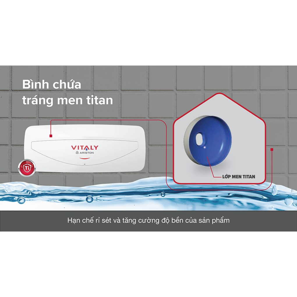 Bình nóng lạnh Ariston chống giật Vitaly Slim 20SL 20L