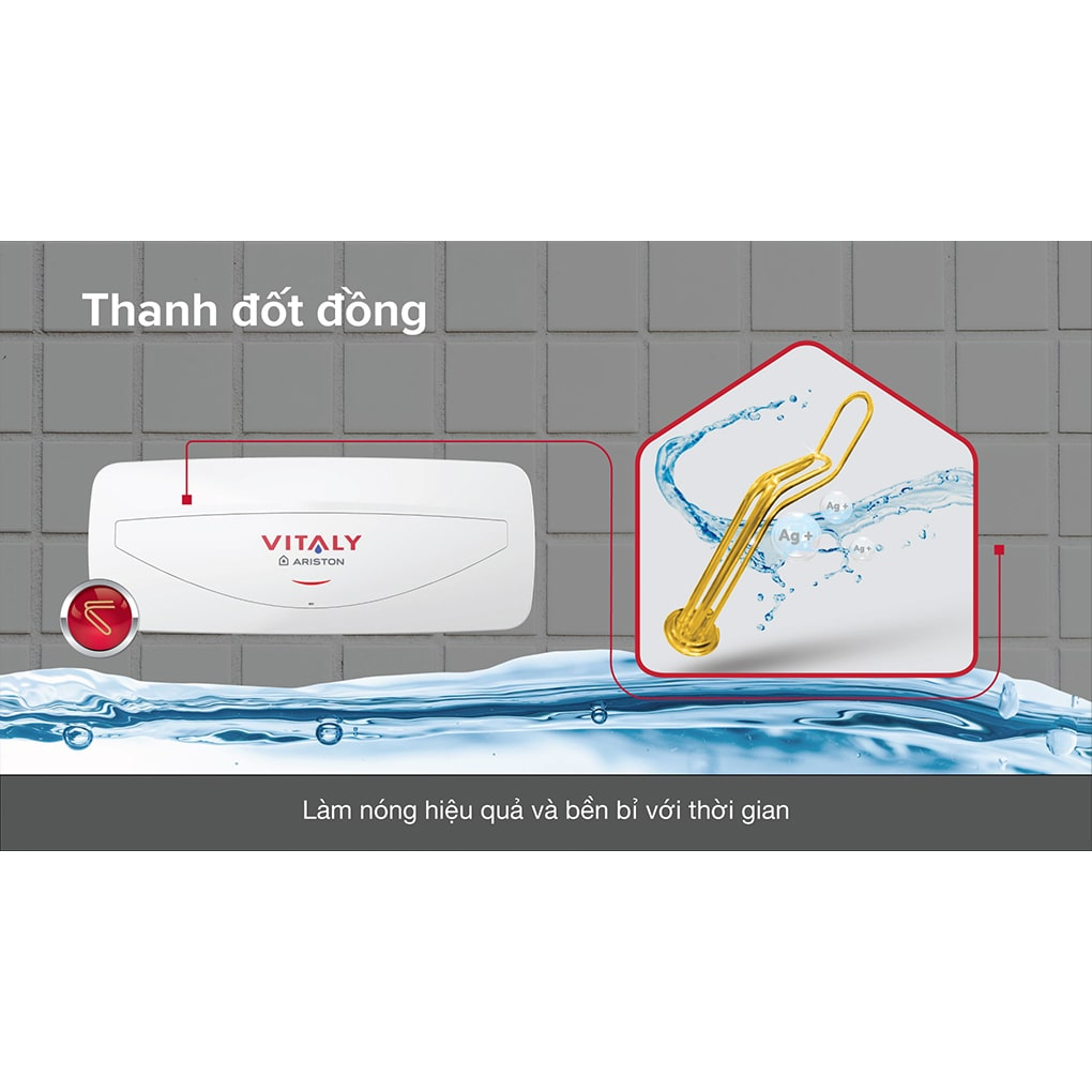 Bình nóng lạnh Ariston chống giật Vitaly Slim 20SL 20L