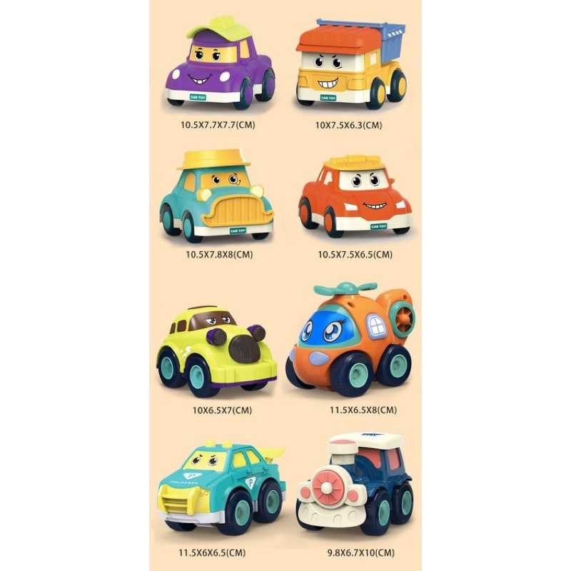 Bộ Đồ Chơi 8 Xe Ô Tô Poli Chạy Đà, Xe Ô Tô Hoạt Hình Dễ Thương Vui Nhộn Pukadoo, Xe Ô Tô Mini Siêu Bền Cho Bé.