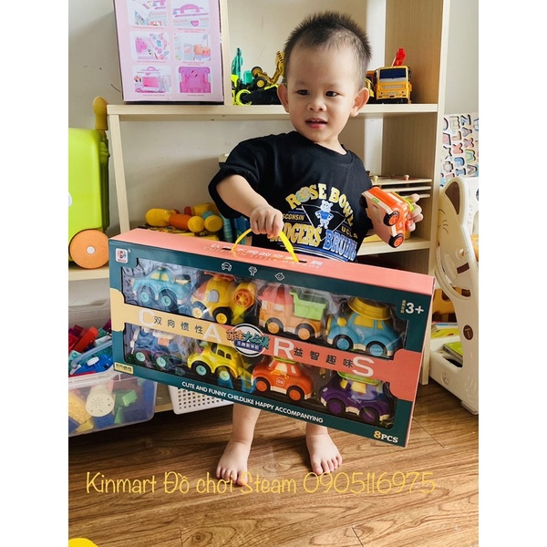 Bộ Đồ Chơi 8 Xe Ô Tô Poli Chạy Đà, Xe Ô Tô Hoạt Hình Dễ Thương Vui Nhộn Pukadoo, Xe Ô Tô Mini Siêu Bền Cho Bé.