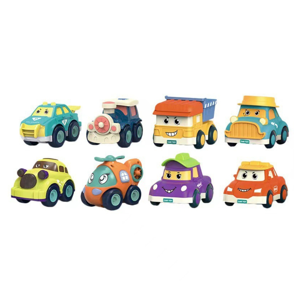 Bộ Đồ Chơi 8 Xe Ô Tô Poli Chạy Đà, Xe Ô Tô Hoạt Hình Dễ Thương Vui Nhộn Pukadoo, Xe Ô Tô Mini Siêu Bền Cho Bé.