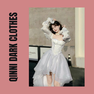 Váy trắng thiết kế. Váy xoè vạt dài công chúa. QinniDarkClothes