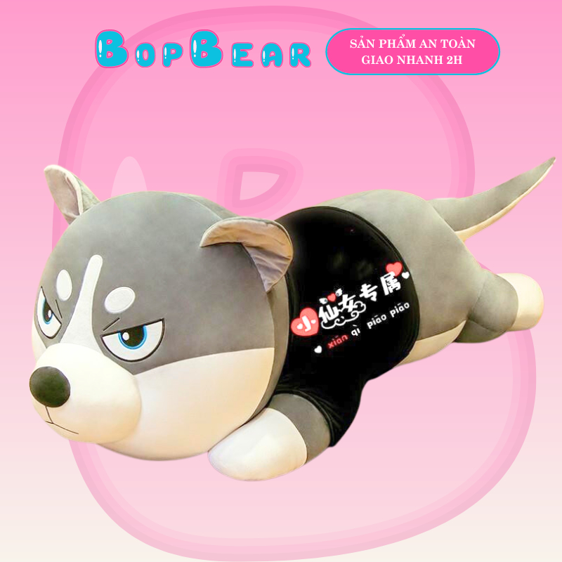 Gấu Bông Chó Husky Siêu To Khổng Lồ Chất Liệu Vải Miniso Cao Cấp - Bopbear