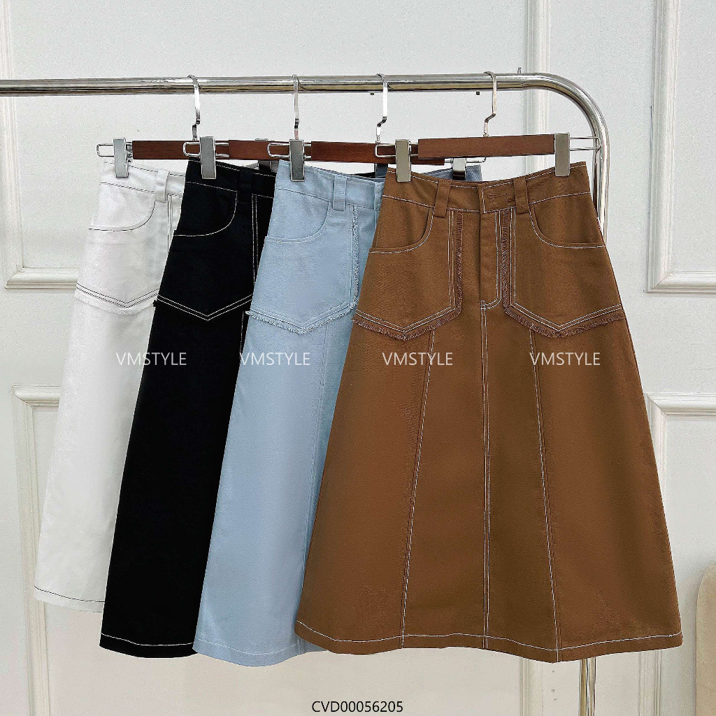 Chân váy nữ VMSTYLE dáng dài xẻ 2 túi viền chỉ 822 - CVD00056