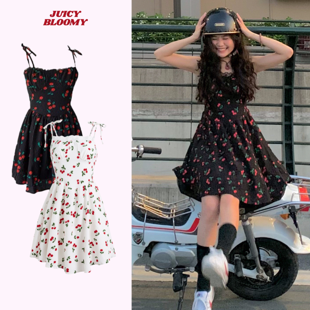 JUICY Đầm Isabella Dress hai dây ngọt ngào quyến rũ với hoạ tiết cherry xinh xắn tạo vẻ ngoài ngọt ngào trẻ trung