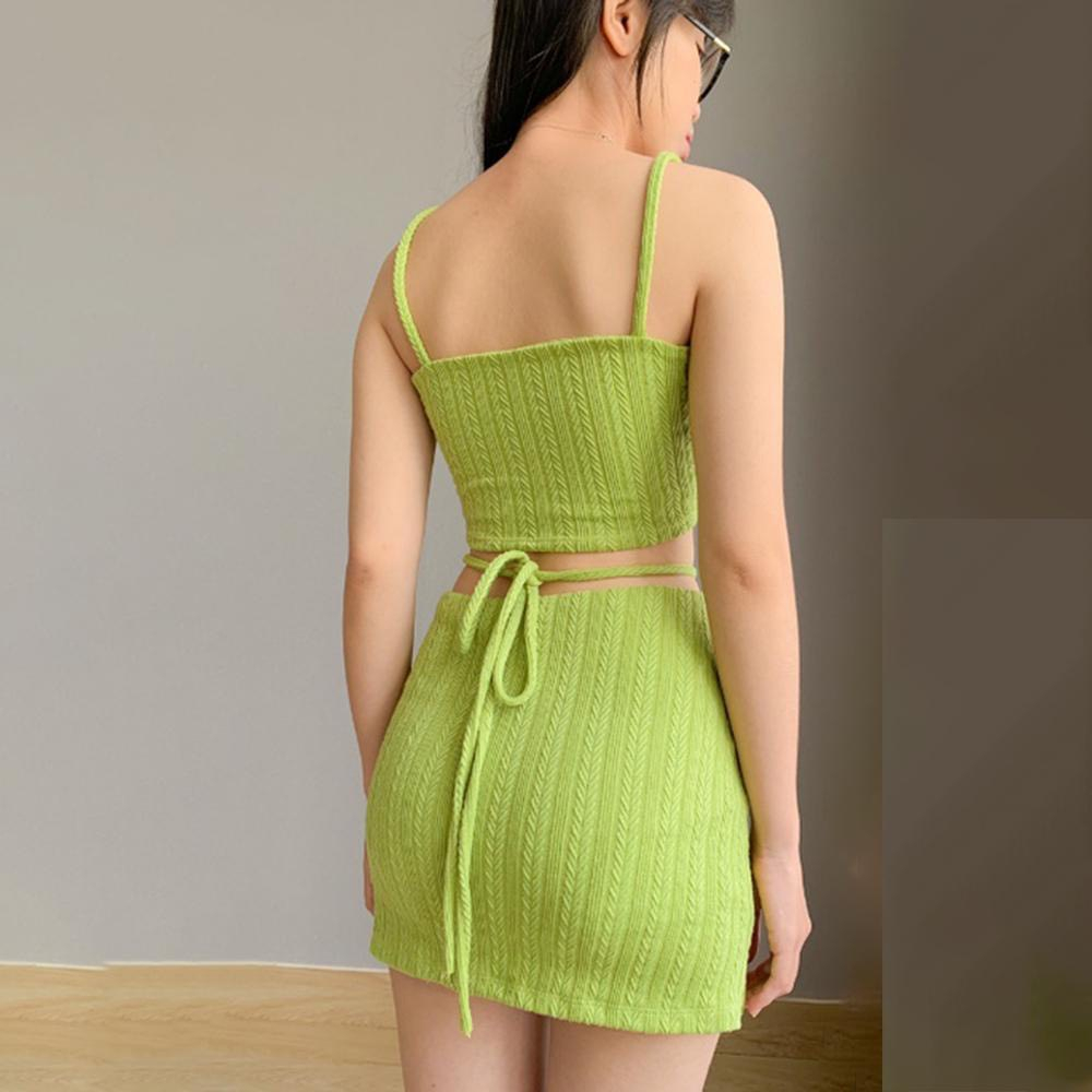 Set Áo 2 Dây Kèm Chân Váy Dây Buộc Eo Dáng Ôm Phong Cách Quyến Rũ