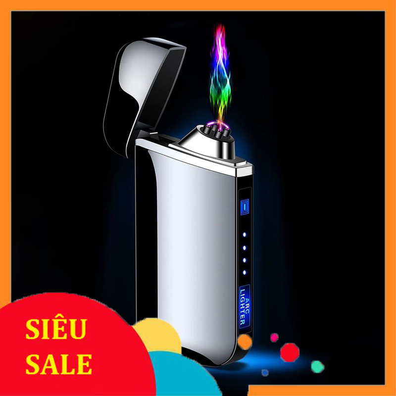 Quẹt điện plasma nút nguồn cảm ứng, chống gió có đèn led hiển thị mức pin