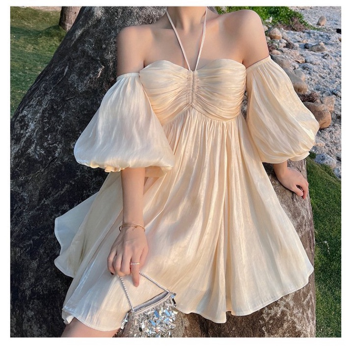 Váy đi biển - Váy babydoll trễ vai tay bồng chất voan tơ mềm mại, váy xòe thướt tha mang lại cảm giác tự tin thoáng mát