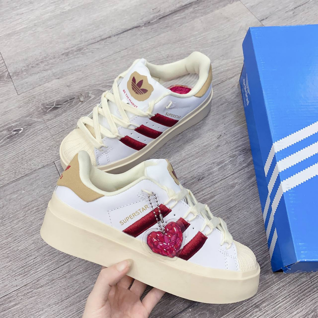 Giày thể thao Adidas Superstar Bonega 'Red' , Giày sò vạch đỏ gót vàng phong cách 2023
