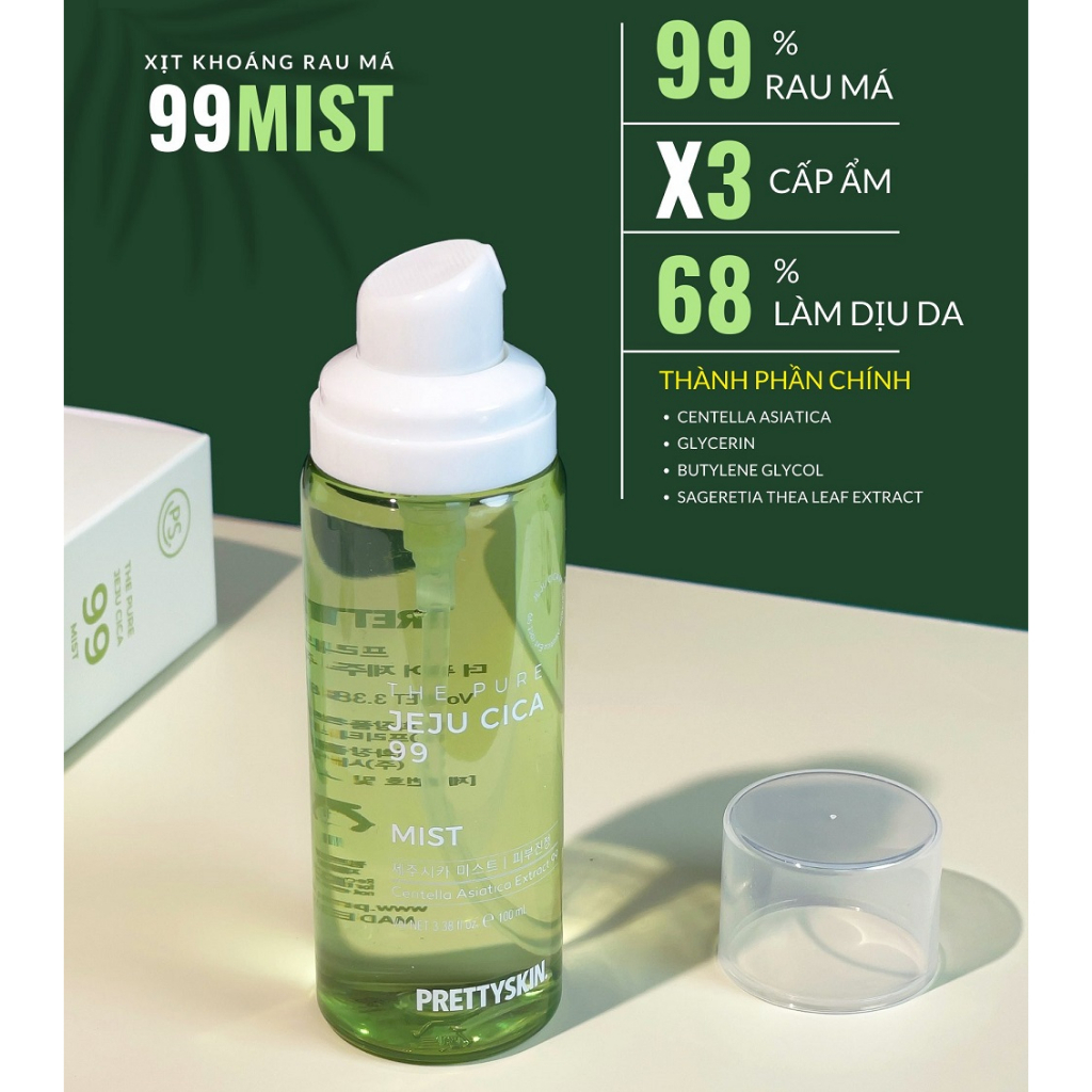 Xịt Khoáng Rau Má PrettySkin The Pure Jeju Cica 99 Mist 100ml
