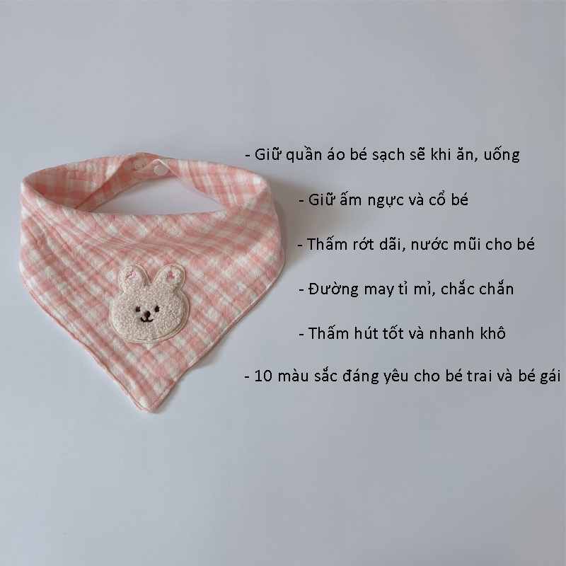 Yếm cho bé sơ sinh,yếm tam giác thêu hình thú đáng yêu Hebekids