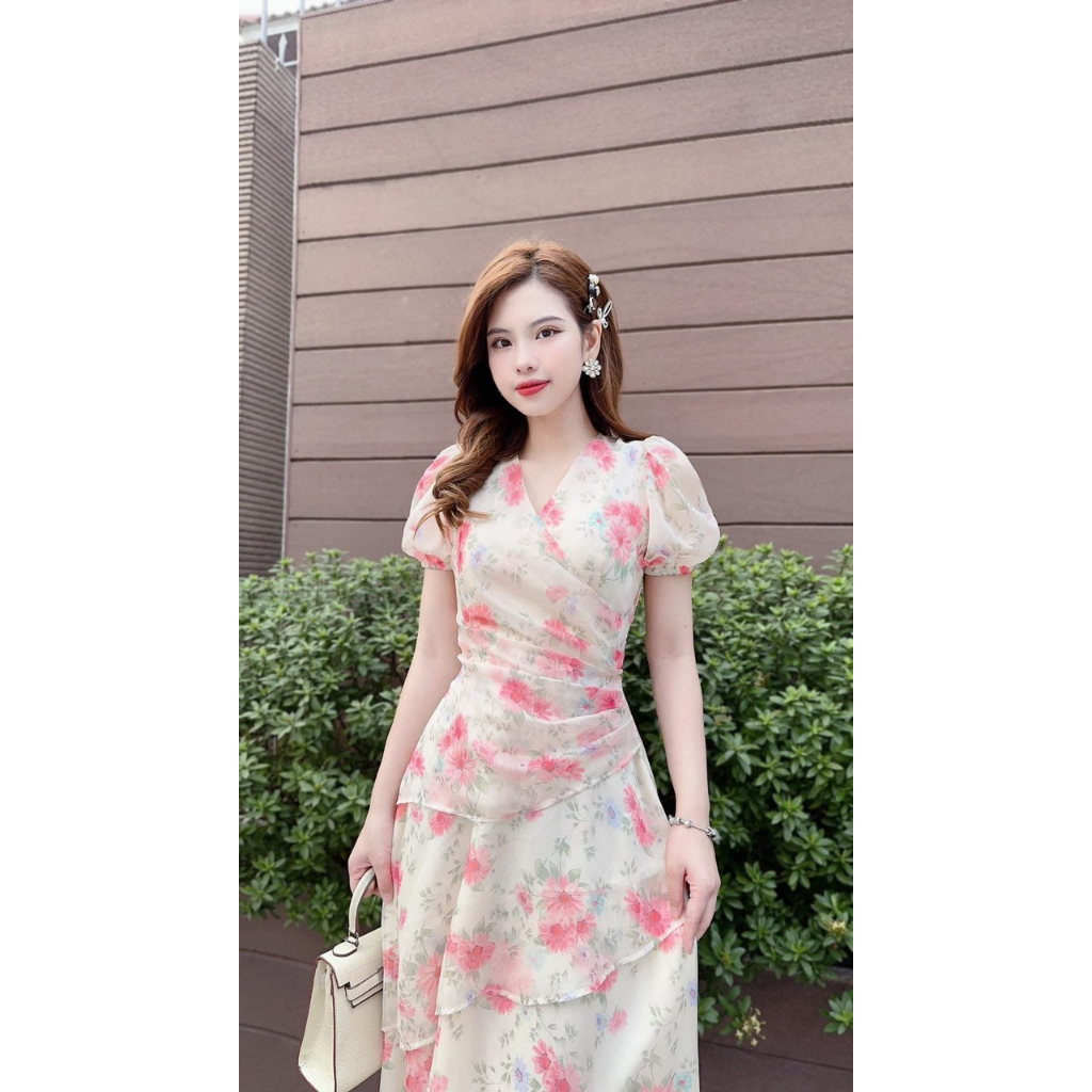 ĐẦM VOAN HOA TAY PHỒNG NHÚN EO CỰC TÔN DÁNG