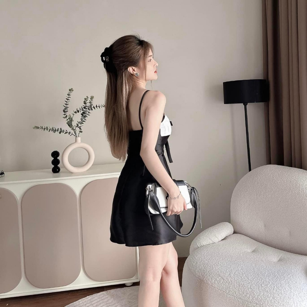ĐẦM HAI DÂY CÓ MÚT DẬP LY PHỐI NƠ SIÊU SANG CHẢNH
