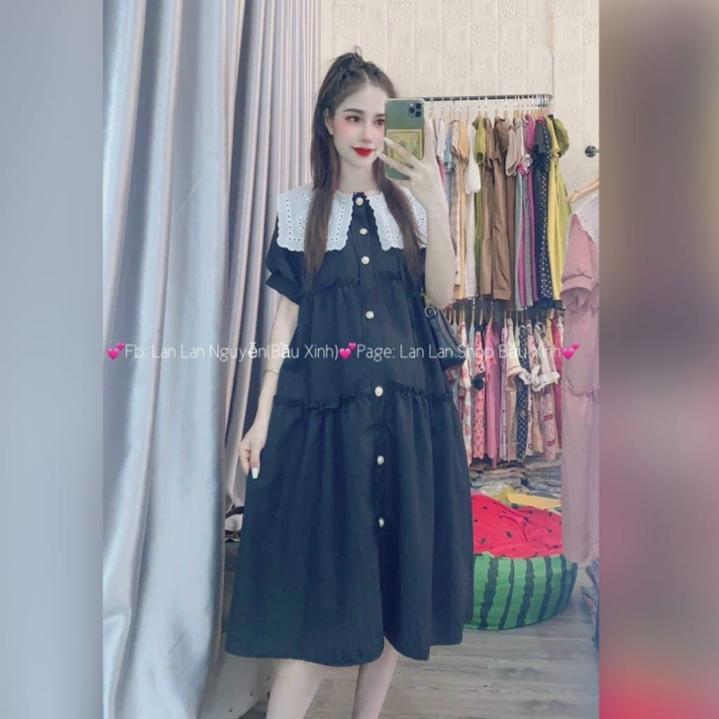 Đầm Bầu Váy Bầu Công Sở Mùa Hè Chất Đũi Gân Cổ Ren Xinh Xắn Dễ Thương Đi Chơi Đi Làm HD2733 Honey Mommy