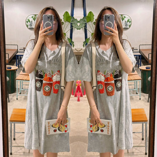 Đầm thun in hình form rộng 2 hình in freesize - donulatte.clothing [Freeship] [Voucher]
