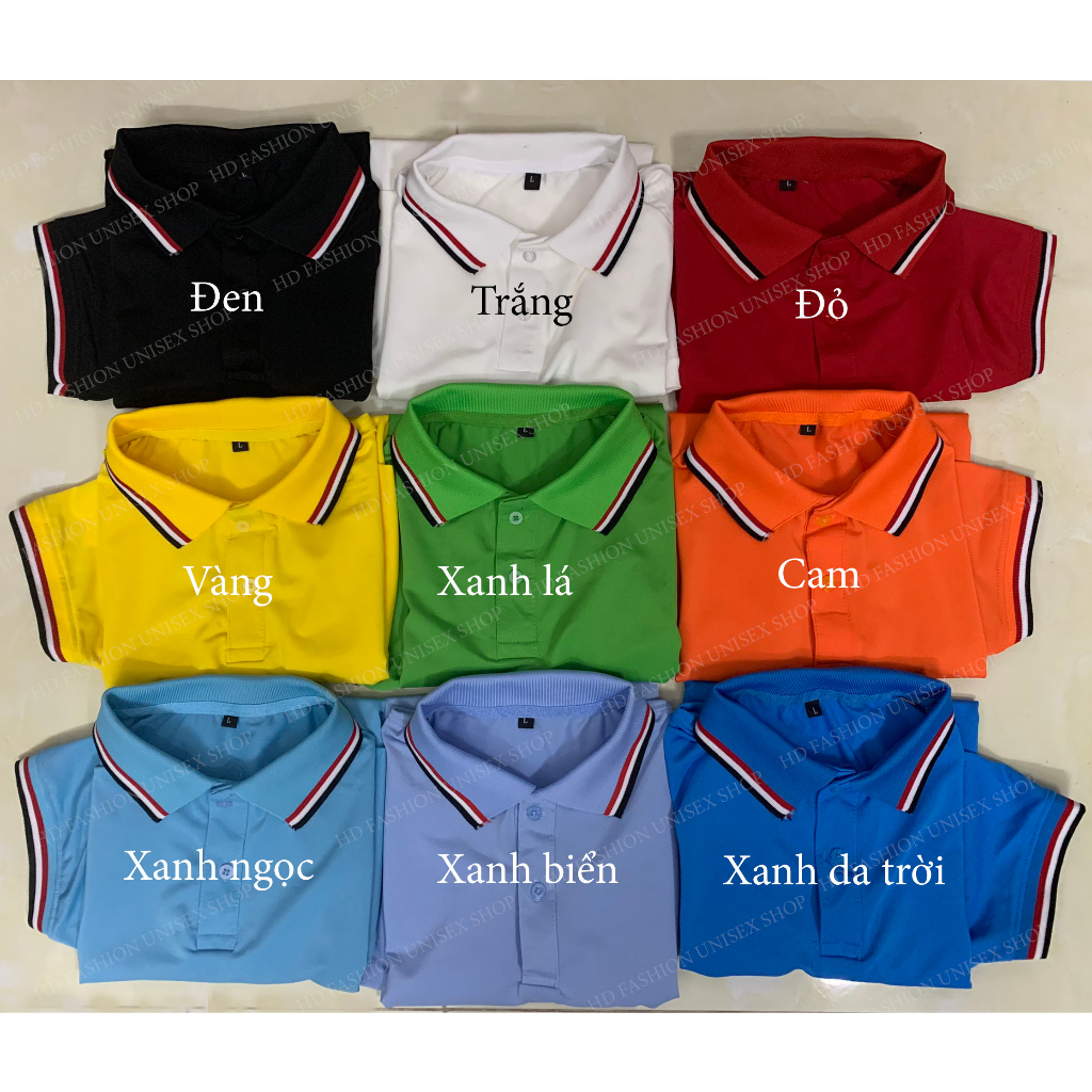 Áo Thun Có Cổ Phối Sọc 3 Màu Nam Nữ Ngắn Tay Cổ Bẻ Áo Thun Polo Vải Cá Sấu 4 Chiều