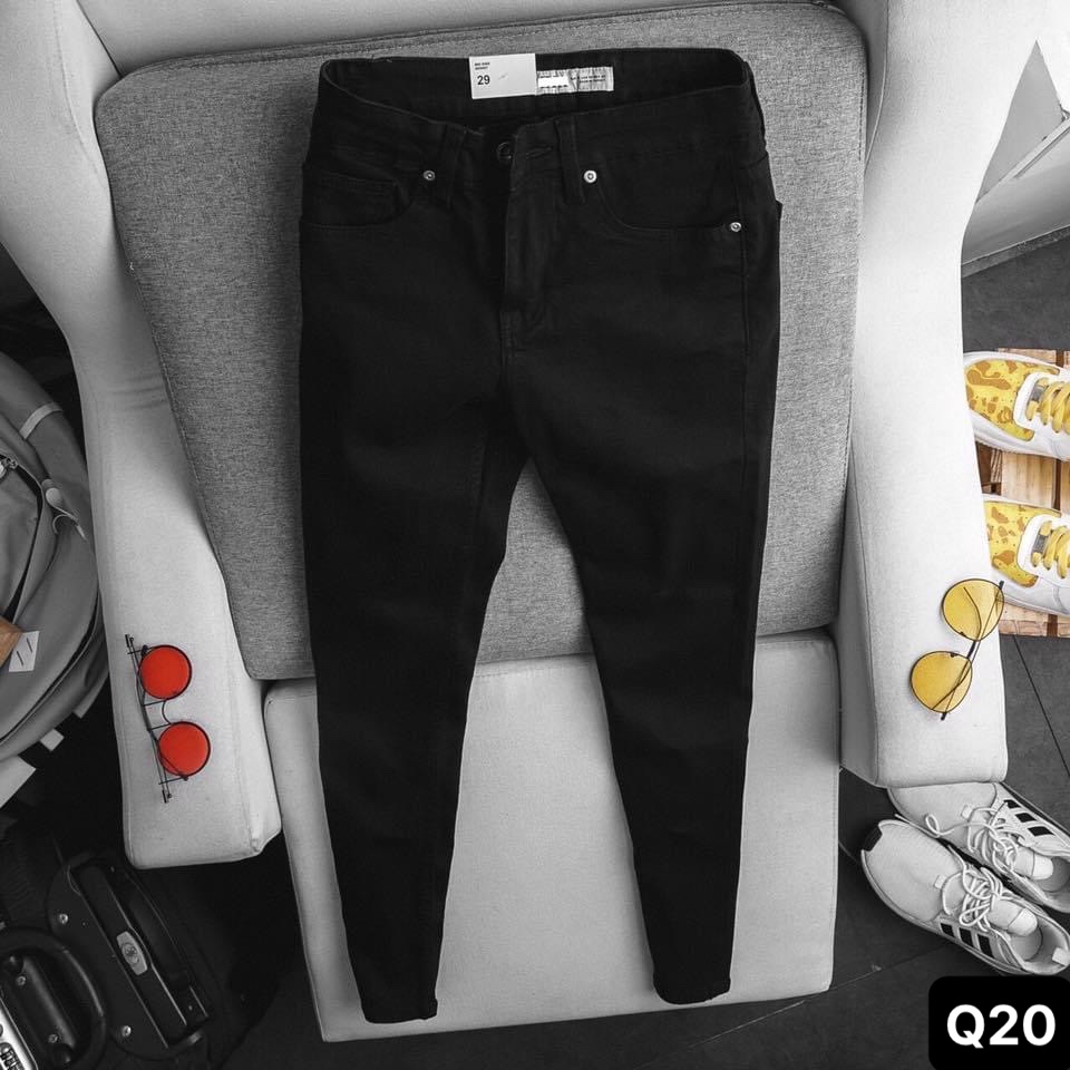 Quần Jeans Nam Skinny,Mẫu quần jean nam đen Trơn ống đứng tôn dáng vải jeans bò co giãn 4 chiều Q20