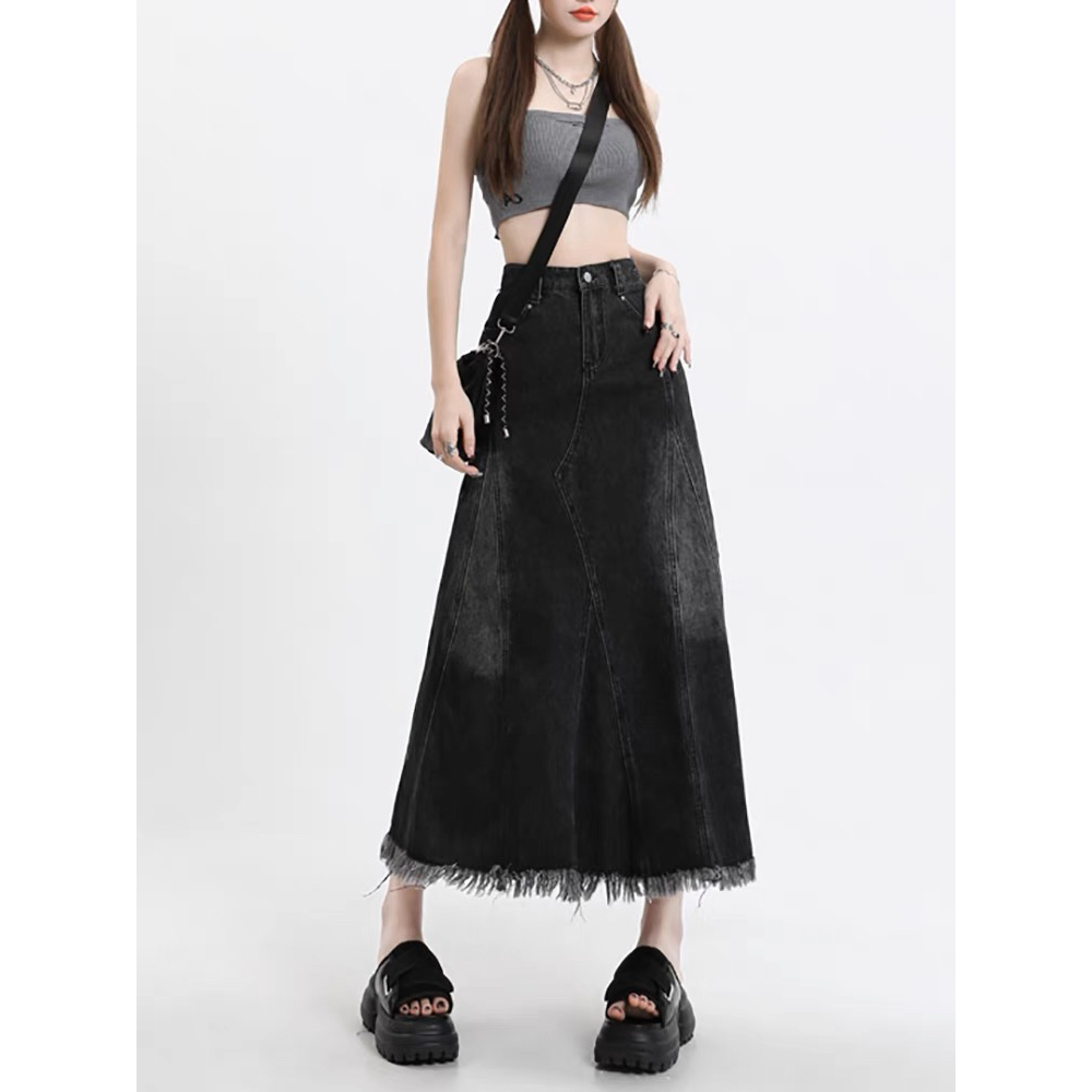 Chân Váy Jeans Dài Tua Rua Cá Tính Uzllang Siêu Xinh Trendy có bigsize