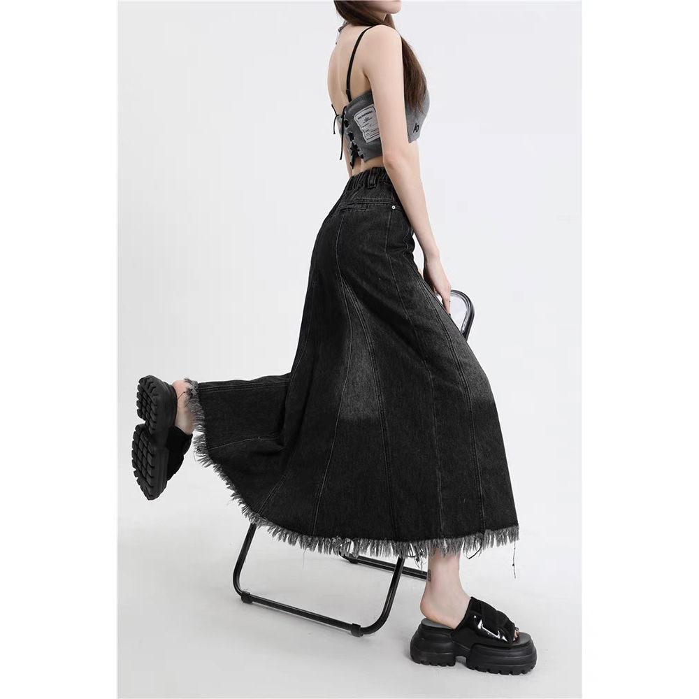 Chân Váy Jeans Dài Tua Rua Cá Tính Uzllang Siêu Xinh Trendy có bigsize