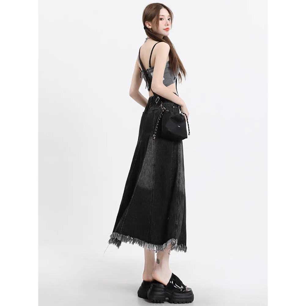 Chân Váy Jeans Dài Tua Rua Cá Tính Uzllang Siêu Xinh Trendy có bigsize