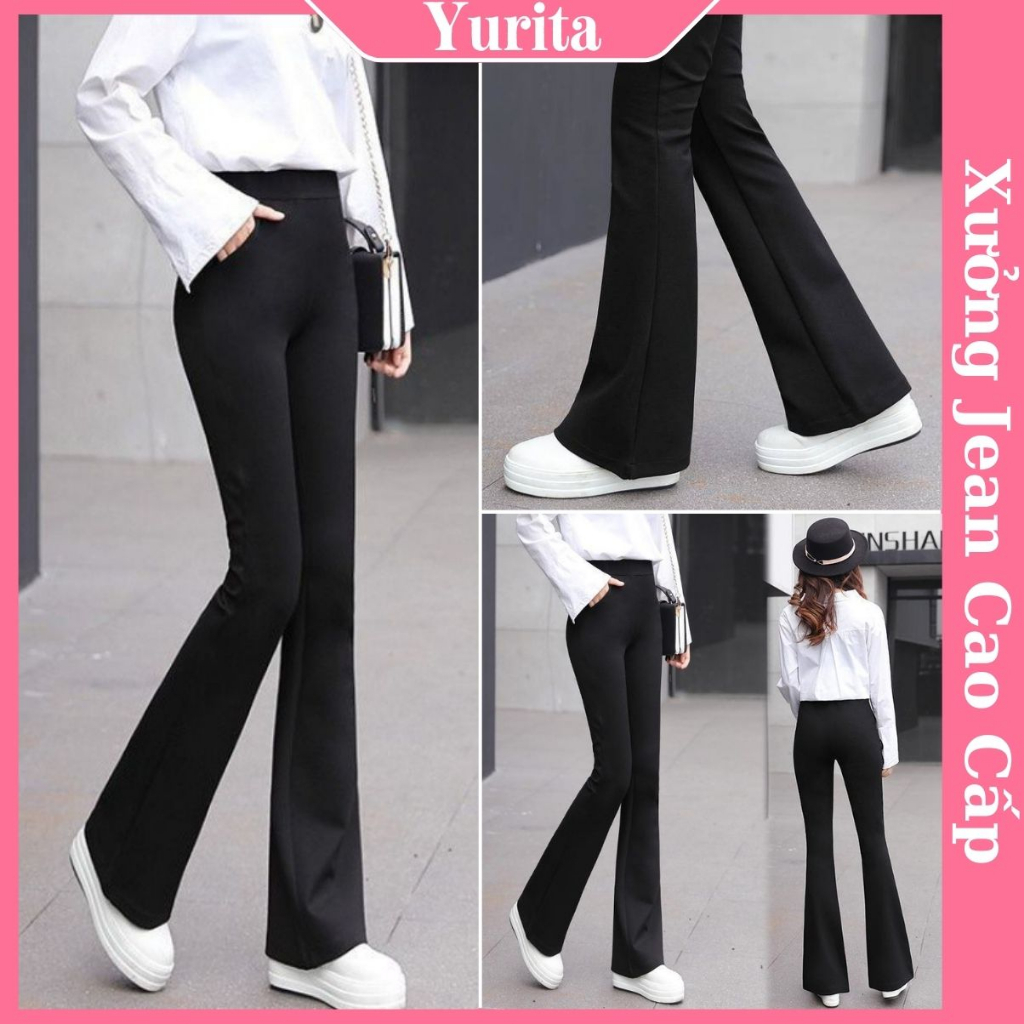 Quần Ống Loe Nữ YURITA Màu Đen Lưng Cạp Cao Dáng Dài Công Sở Co Giãn 4 Chiều Chất Thun Cao Cấp Legging Ôm Siêu Tôn Dáng