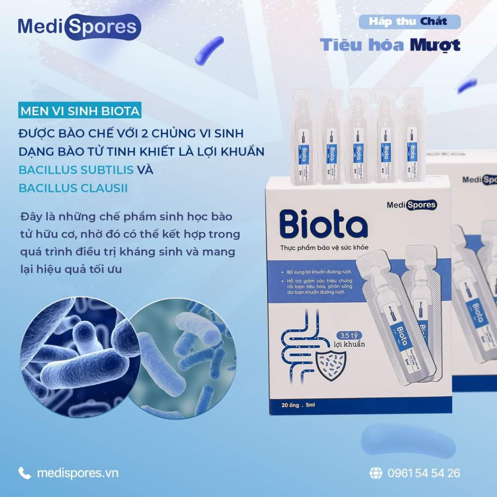 Men Vi Sinh MediSpores Biota Bổ Sung Lợi Khuẩn, Hỗ Trợ Giảm Triệu Chứng Rối Loạn Tiêu Hóa, 5ml x 20 ống/hộp