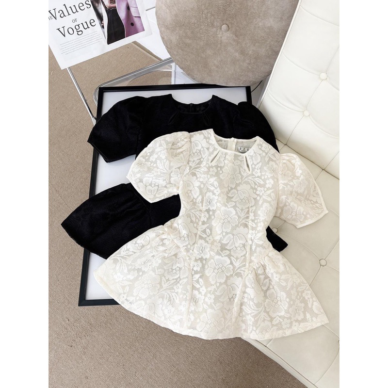 Áo peplum xoè ren cổ tròn khoét Mailin sang trọng, trendy, áo xinh dự tiệc nhà chen