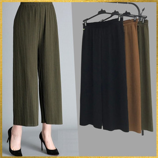 Quần lửng xếp ly , mẫu quần thun dập ly freesize ống rộng 4 chiều lưng cao trẻ trung, l001