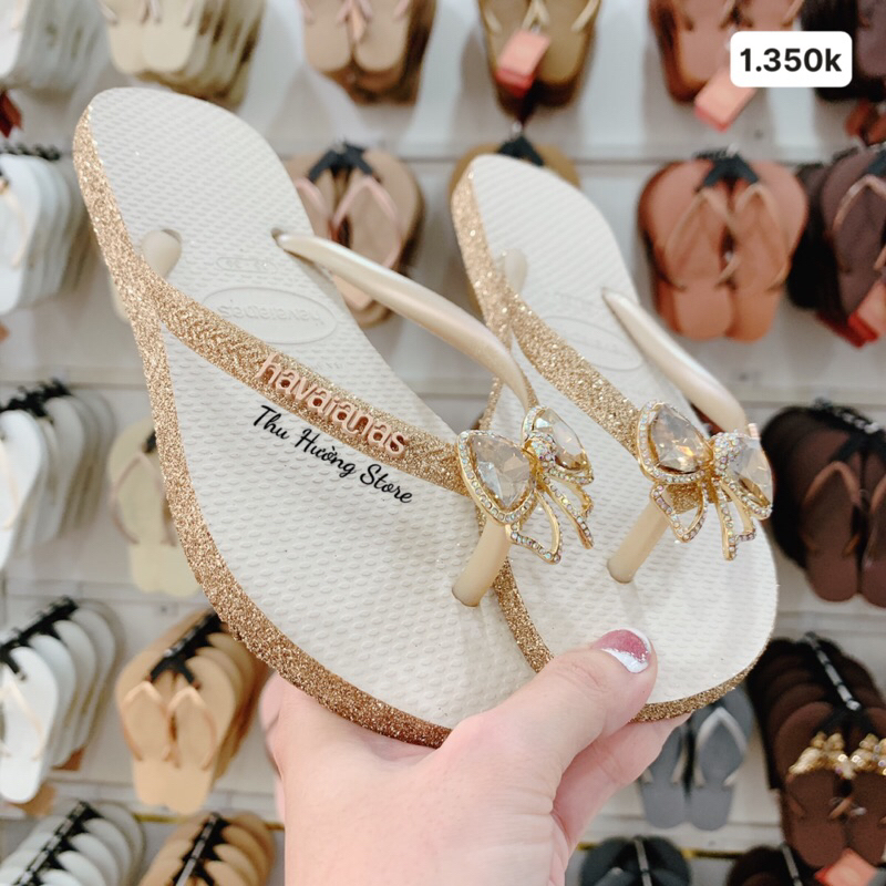 Dép Nữ Kim Tuyến Kem Viền Mix Nơ Râu Viền