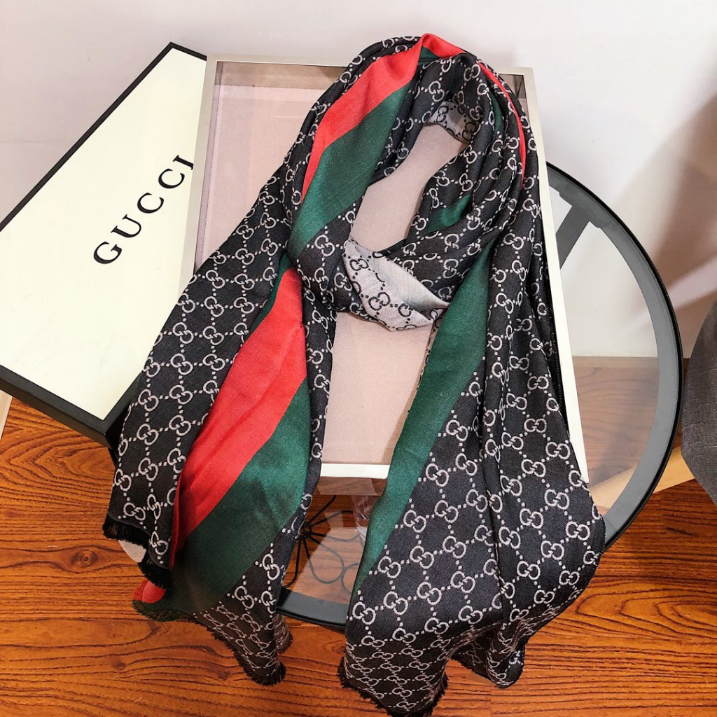 Khăn Lụa Đũi in họa tiết thương hiệu, khăn choàng bản dài 75x180cm - Hàng có sẵn