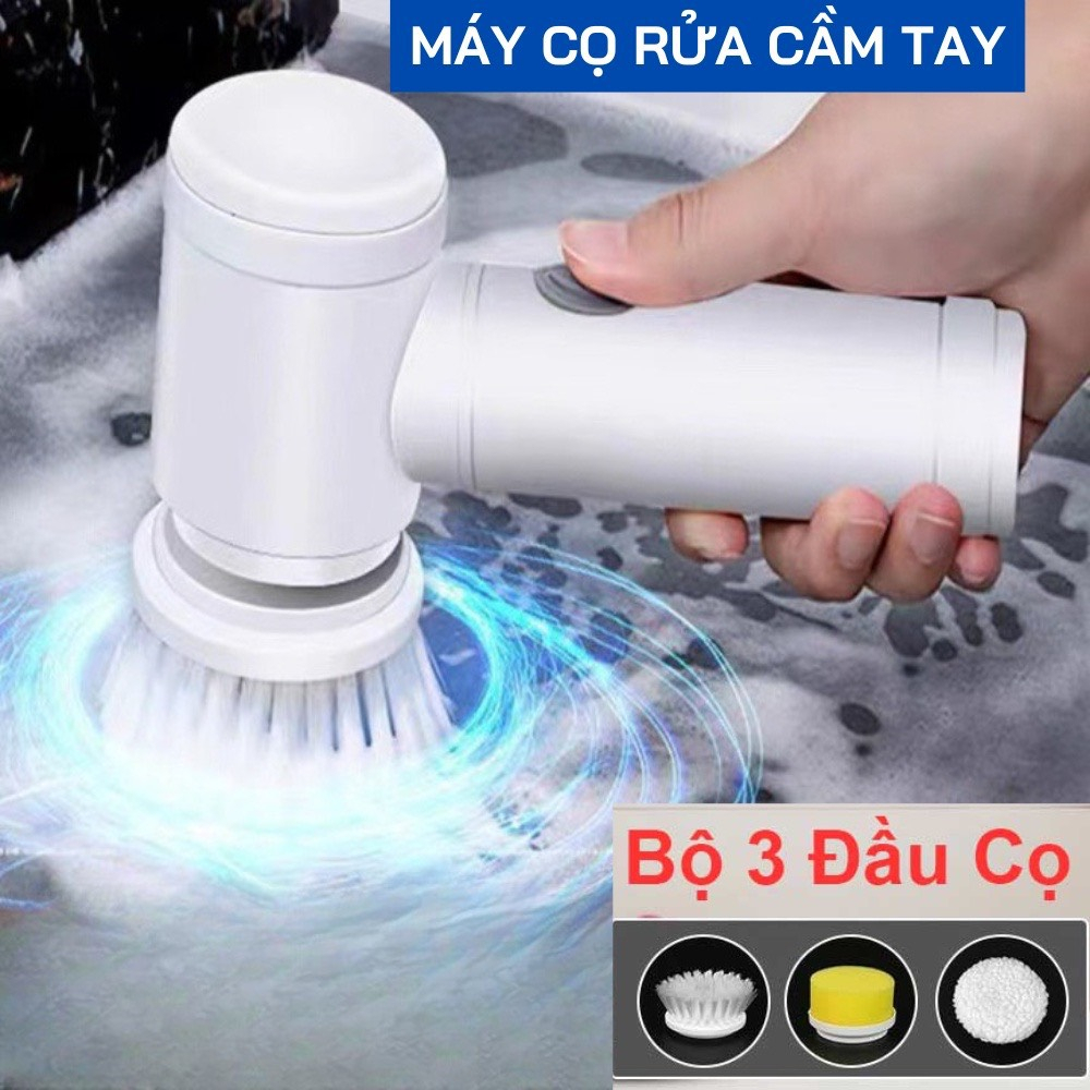 Máy cọ rửa cầm tay đa năng sạc USB, bàn chải vệ sinh nhà bếp, bồn rửa mặt, đánh bóng giày với 3 đầu thay thế tiện lợi