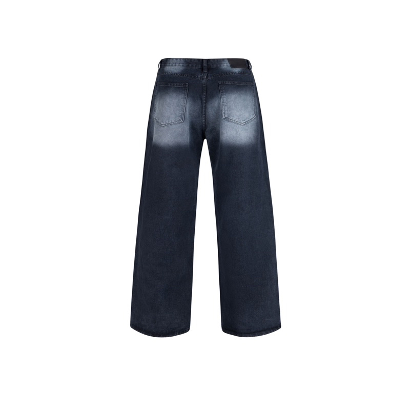 Wide Leg Baggy Jeans - Stone Black