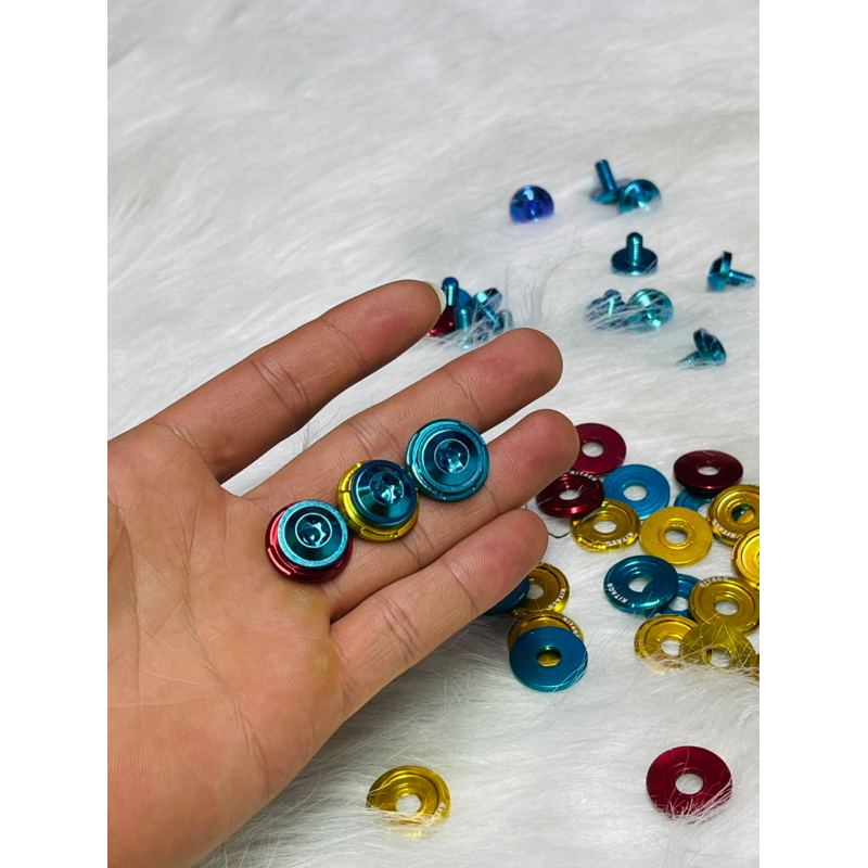 Combo Ốc Titan xanh lục bảo kèm long đền các màu ốc M6x10 kèm long  đền: Đỏ - Xanh - Vàng