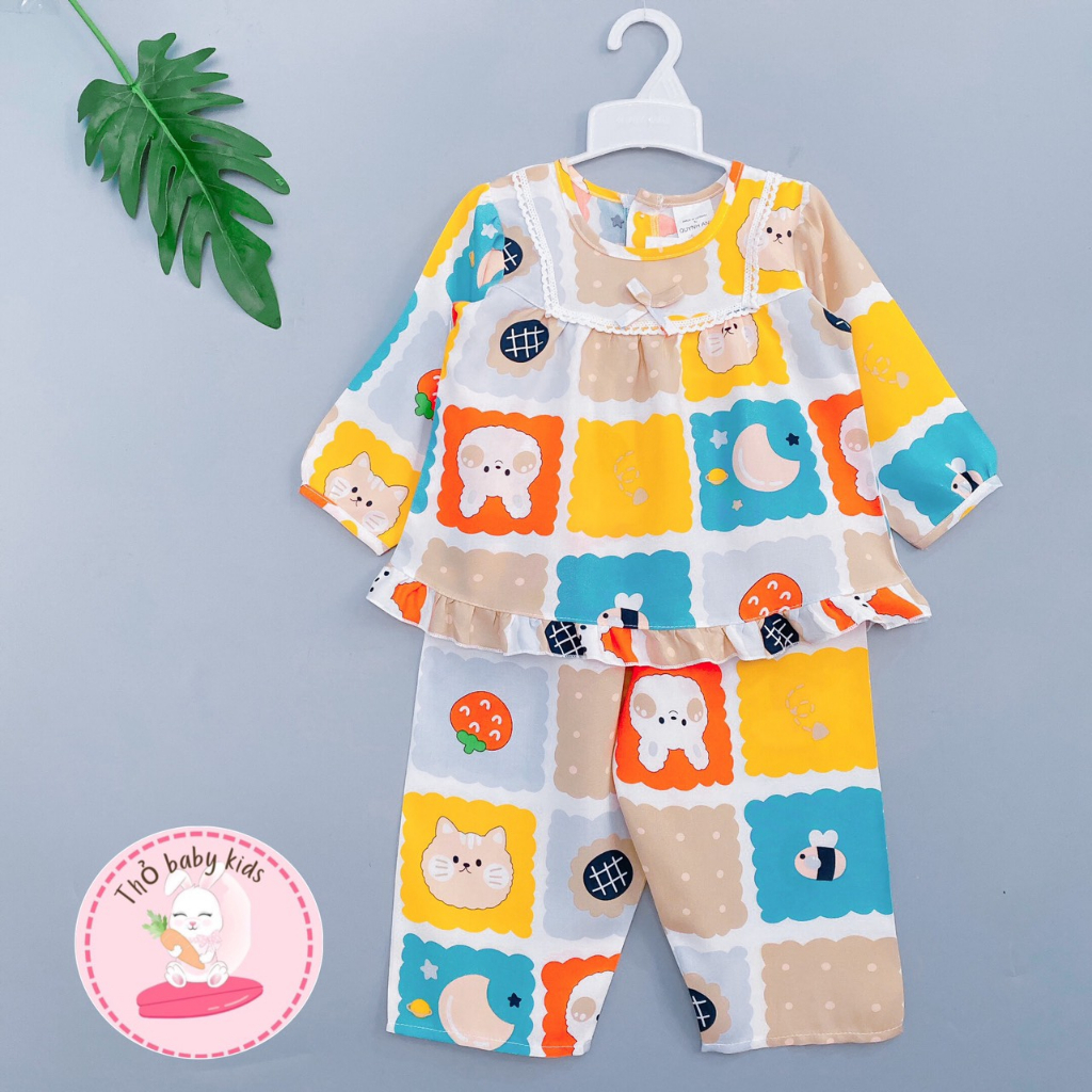 Bộ lanh dài bé gái vải tole, lanh mềm mát thấm hút mồ hôi tốt
