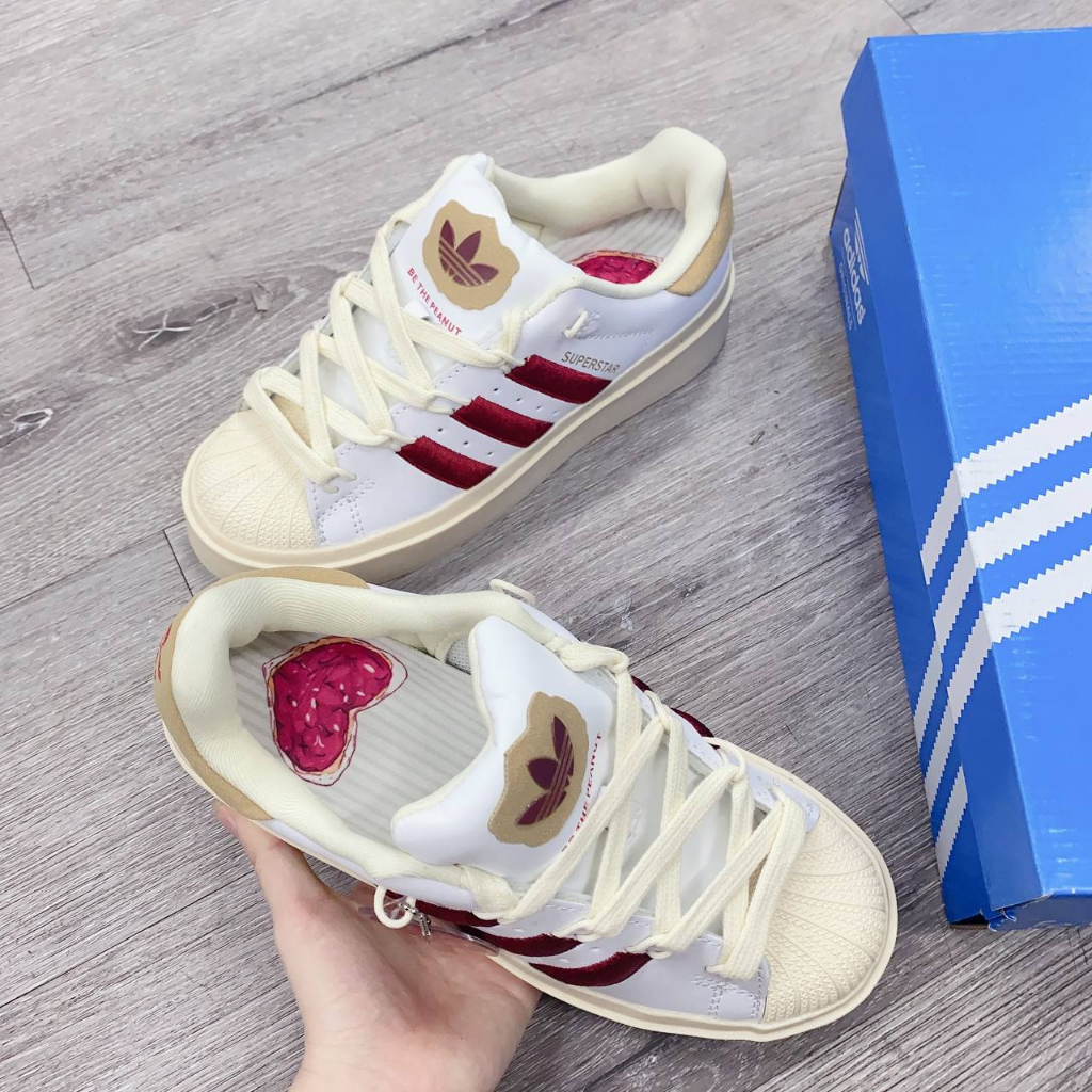 Giày thể thao Adidas Superstar Bonega 'Red' GY6793, Giày sò vạch đỏ gót vàng phong cách 2023