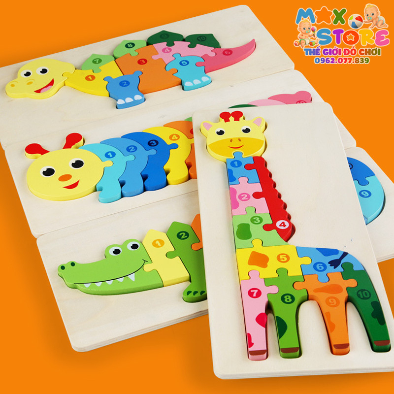 Đồ Chơi Tranh Ghép Hình Nối Số 3D Bằng Gỗ Giúp Bé Phát Triển Tư Duy