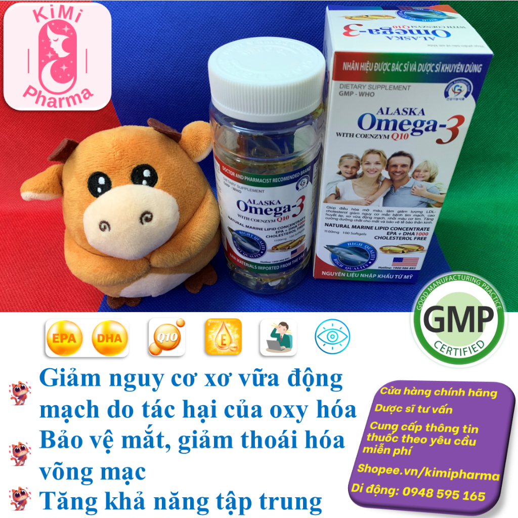 Dầu cá Alaska Omega 3 giảm nguy cơ xơ vữa động mạch, bảo vệ mắt, tăng tập trung - Hộp 100 viên nang mềm