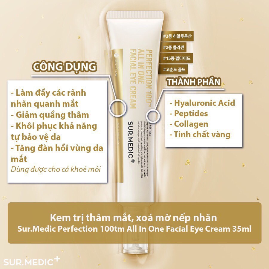 Kem Dưỡng Mắt Sur.Medic+ giảm thâm mắt ngăn lão hóa Perfection 100TM All In One Facial Eye Cream 35ML