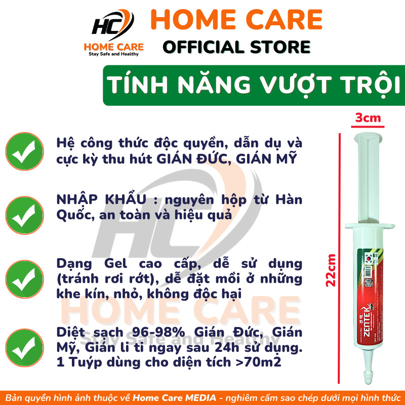 Gel Diệt Gián Đức ZENTEK KOREA, Tuýp 35gram Chuyên Trị Gián Li Ti, Nhập Khẩu 100% - HomeCare